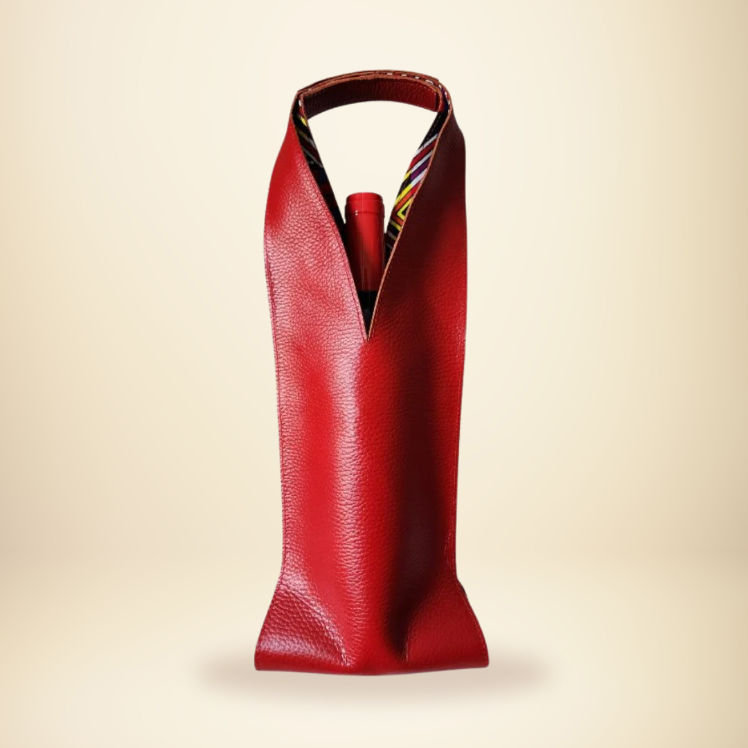 Wine/Champagne Carrier - Red Leather Exterior