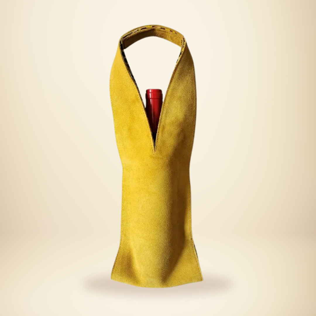 Wine/Champagne Carrier - Yellow Suede Exterior