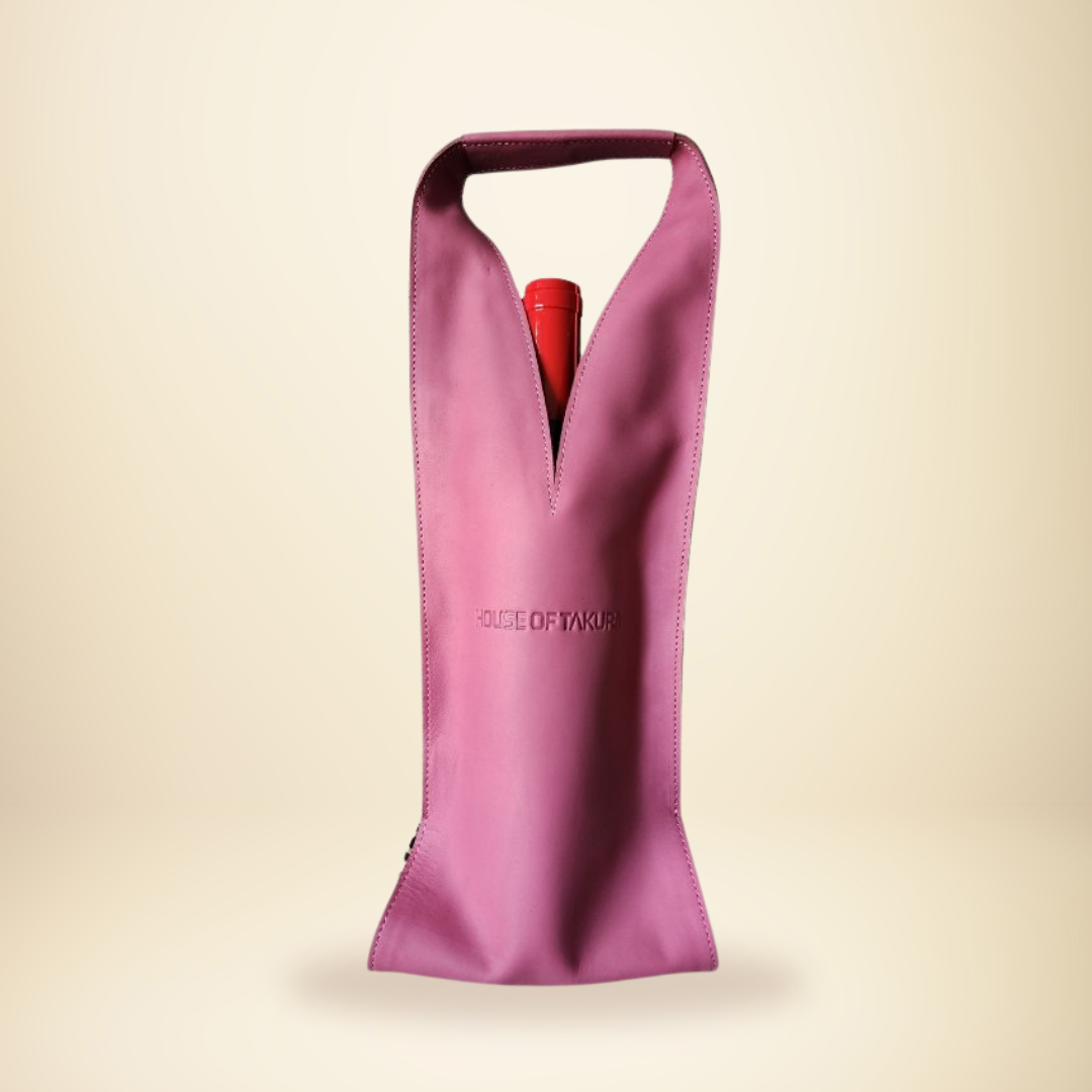 Wine/Champagne Carrier - Pink Leather Exterior