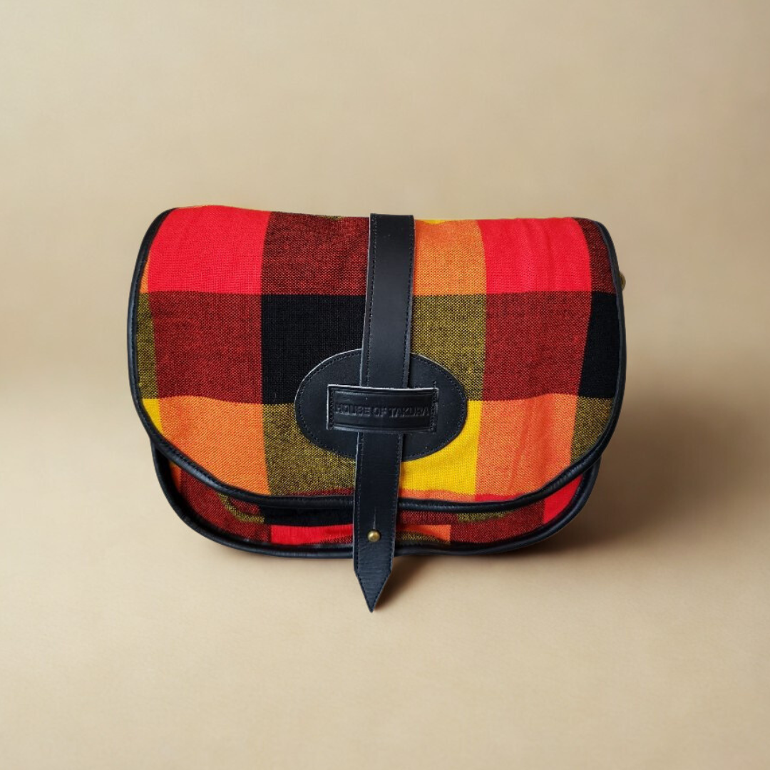 Crossbody - Half Moon - Maasai Orange - Black Leather