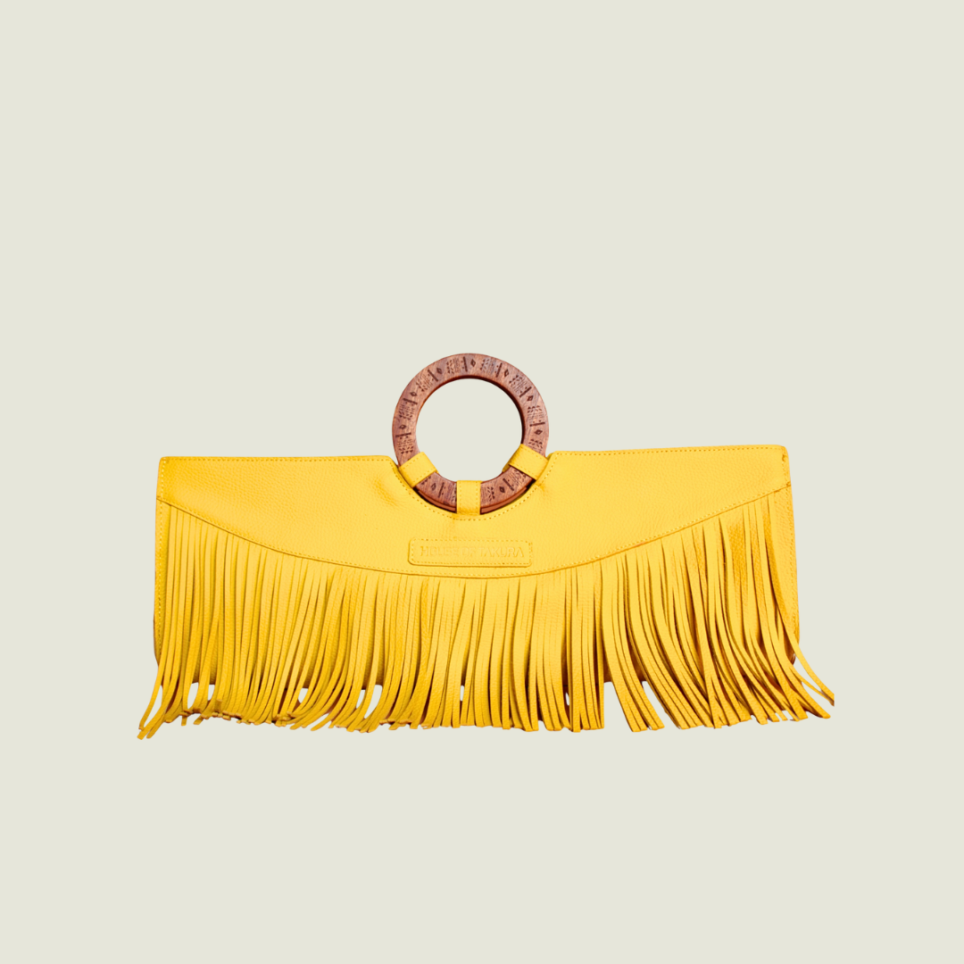 Manaka Statement Clutch – Yellow Leather | Luxury Fringe Bag by