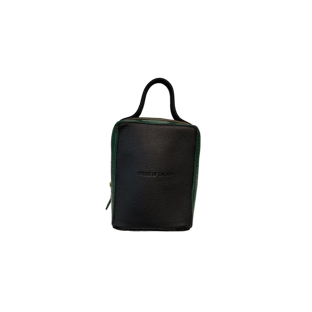 Kura Bag Black and Green Croc Embossed Leather House Of Takura
