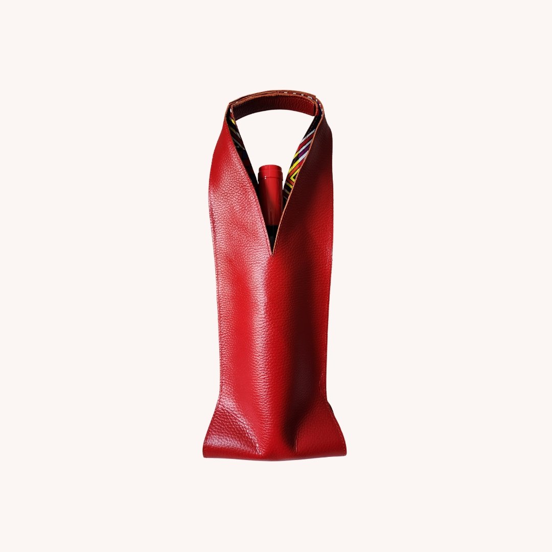 Wine/Champagne Carrier - Red Leather Exterior - House Of Takura