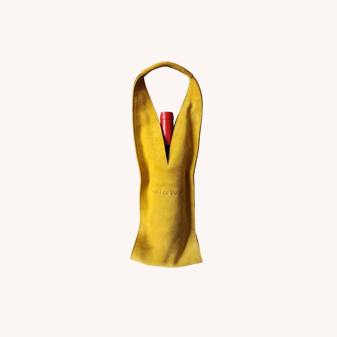 Wine/Champagne Carrier - Yellow Suede Exterior - House Of Takura